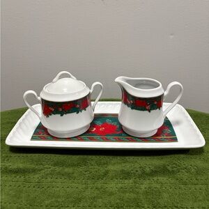 Vintage Kopin Christmas Tradition Creamer and Sugar Set